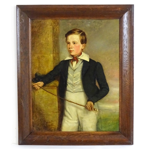 1584 - 19th century, Oil on board, A portrait of a young boy with a riding crop. Approx. 22