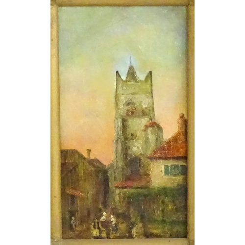 1591 - 19th century, French School, Oil on canvas, A street scene with church tower and figures, possibly A... 