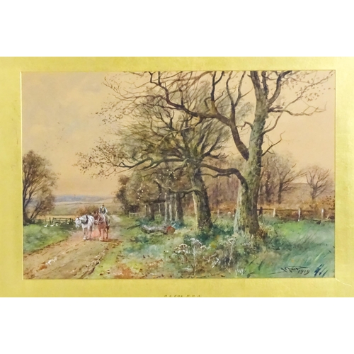 1655 - Henry Charles Fox (1855-1929), Watercolour, A wooded country lane with horses. Signed and dated 1919... 