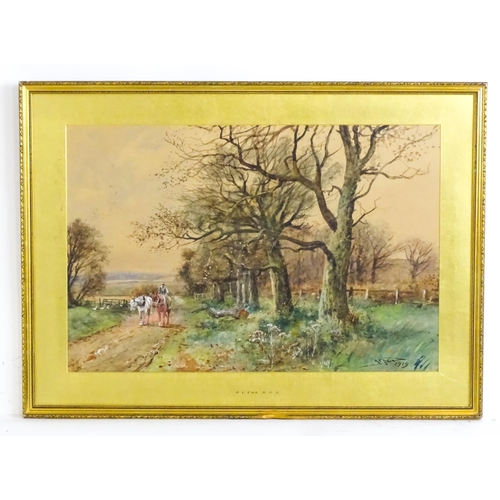 1655 - Henry Charles Fox (1855-1929), Watercolour, A wooded country lane with horses. Signed and dated 1919... 