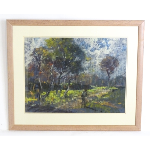 1672 - Aubrey Francis Sykes (1910-1995), Pastel on paper, A landscape scene with a hiker. Signed lower. App... 