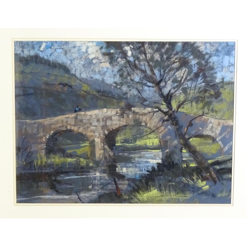 1673 - Aubrey Francis Sykes (1910-1995), Pastel on paper, A river landscape with stone arch bridge. Signed ... 