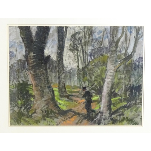 1674 - Aubrey Francis Sykes (1910-1995), Pastel on paper, A woodland scene with figure. Signed lower. Appro... 