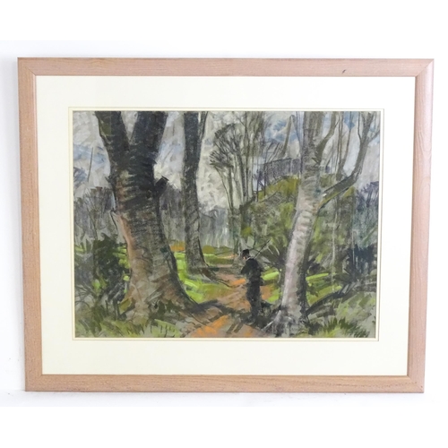 1674 - Aubrey Francis Sykes (1910-1995), Pastel on paper, A woodland scene with figure. Signed lower. Appro... 