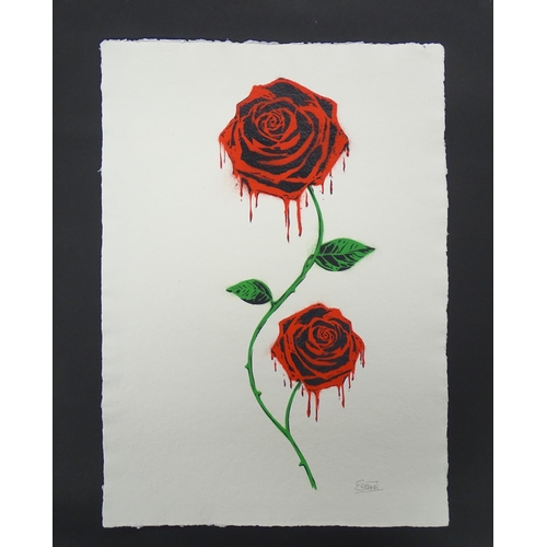 1829 - Serann AKA Sarah Framrose, 21st century, Spray paint on handmade paper, Roses will Rise, 2018. Signe... 