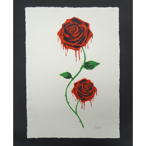 1829 - Serann AKA Sarah Framrose, 21st century, Spray paint on handmade paper, Roses will Rise, 2018. Signe... 