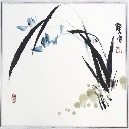 1721 - Manner of Qi Baishi, Chinese School, Ink and wash on paper, Iris flowers. Character marks and seal u... 