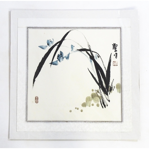 1721 - Manner of Qi Baishi, Chinese School, Ink and wash on paper, Iris flowers. Character marks and seal u... 