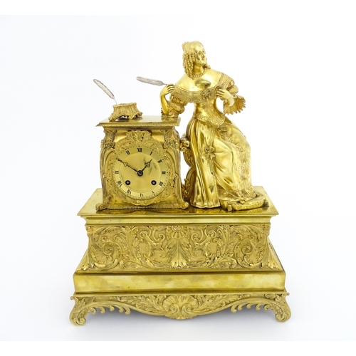 1293 - A 19thC French 8 day striking mantle clock striking on a bell. The movement signed T LeBlanc A Paris... 