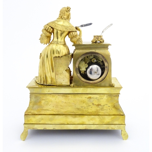 1293 - A 19thC French 8 day striking mantle clock striking on a bell. The movement signed T LeBlanc A Paris... 