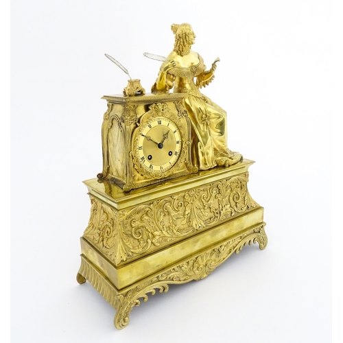 1293 - A 19thC French 8 day striking mantle clock striking on a bell. The movement signed T LeBlanc A Paris... 