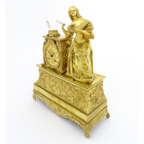 1293 - A 19thC French 8 day striking mantle clock striking on a bell. The movement signed T LeBlanc A Paris... 