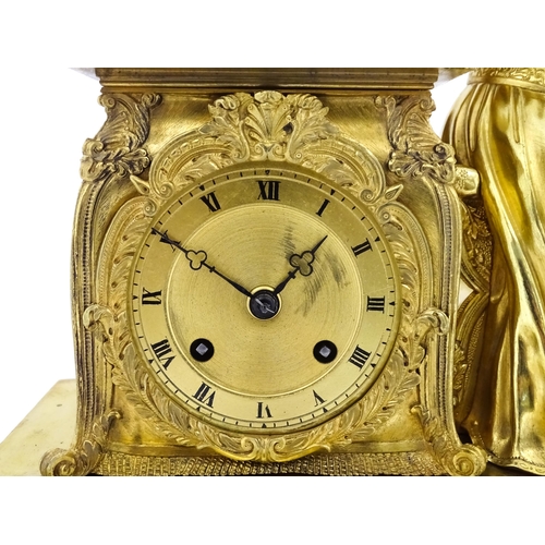 1293 - A 19thC French 8 day striking mantle clock striking on a bell. The movement signed T LeBlanc A Paris... 