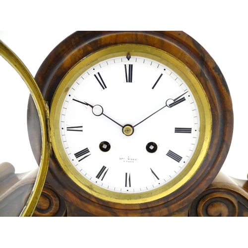 1294 - A French 8-day mantle clock striking on a bell in walnut case and with white enamel dial and movemen... 