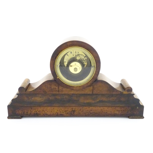 1294 - A French 8-day mantle clock striking on a bell in walnut case and with white enamel dial and movemen... 