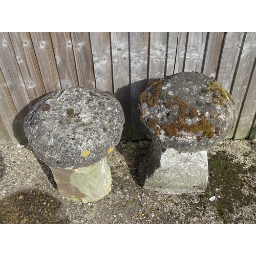 1324 - Two carved staddlestones / steddle stones , the largest approx 23 1/2