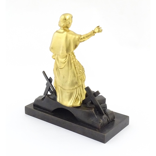 1015 - A late 19th / early 20thC Continental bronze sculpture depicting an ormolu Cardinal figure on a brid... 