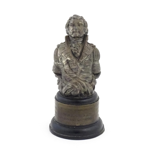 1016 - An early 20thC commemorative model of the figurehead of HMS Hastings, on a turned wooden base with t... 