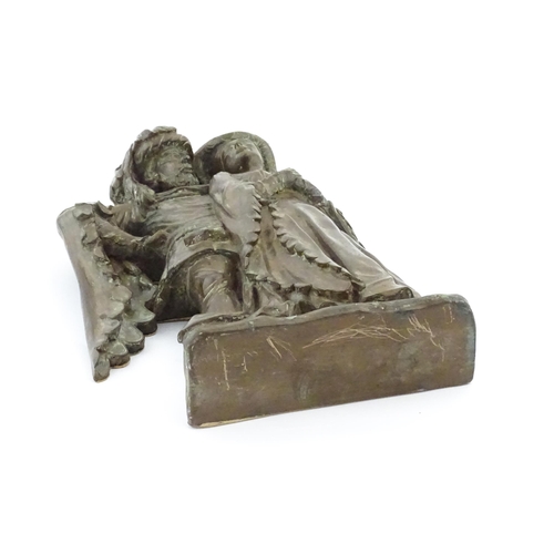 1018 - A 20thC cast doorstop / door porter depicting a medieval nobleman and woman, by D.H. Morton for Marc... 