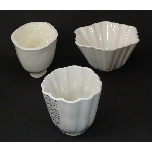 1080 - Three early 20thC ceramic jelly / blancmange moulds, to include a Copeland example with strawberry d... 