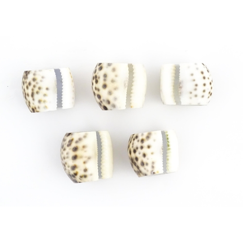 1092 - Five napkin rings formed from tiger cowrie shells. (5)