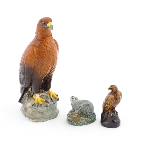 1095 - Three Beswick ceramic novelty figural Beneagles Scotch whisky flasks, comprising Golden Eagle Decant... 