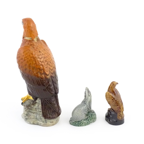 1095 - Three Beswick ceramic novelty figural Beneagles Scotch whisky flasks, comprising Golden Eagle Decant... 