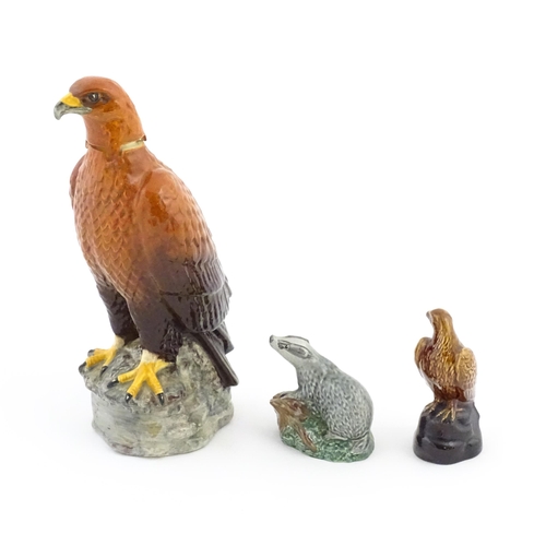 1095 - Three Beswick ceramic novelty figural Beneagles Scotch whisky flasks, comprising Golden Eagle Decant... 