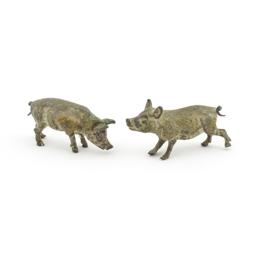 1116A - Two Continental cold painted bronze models of pigs / boars. Stamped Geschutzt under. Approx. 2