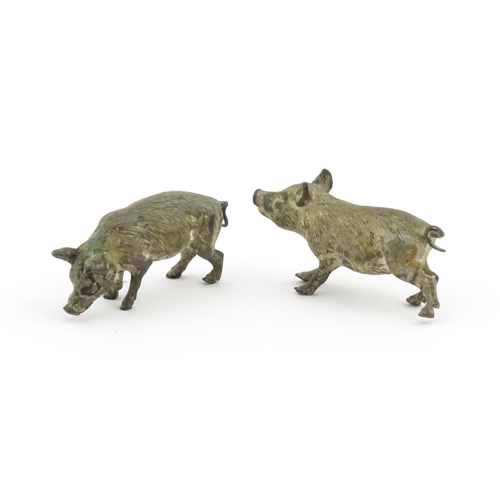 1116A - Two Continental cold painted bronze models of pigs / boars. Stamped Geschutzt under. Approx. 2