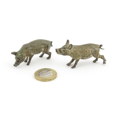 1116A - Two Continental cold painted bronze models of pigs / boars. Stamped Geschutzt under. Approx. 2