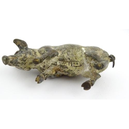 1116A - Two Continental cold painted bronze models of pigs / boars. Stamped Geschutzt under. Approx. 2