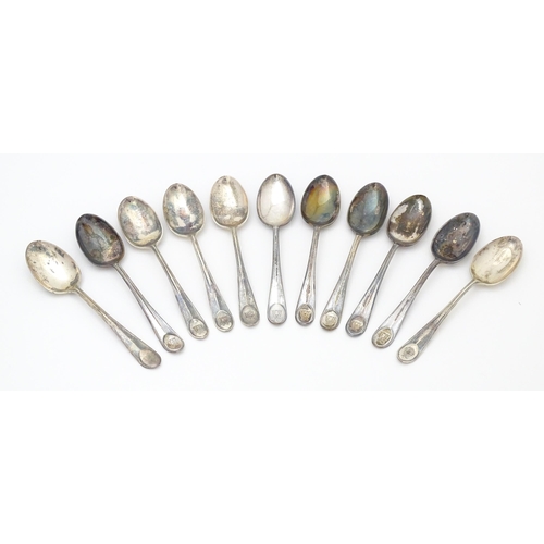 539 - Eleven silver teaspoons with engraved armorials to handles, hallmarked Sheffield 1918, maker Cooper ... 