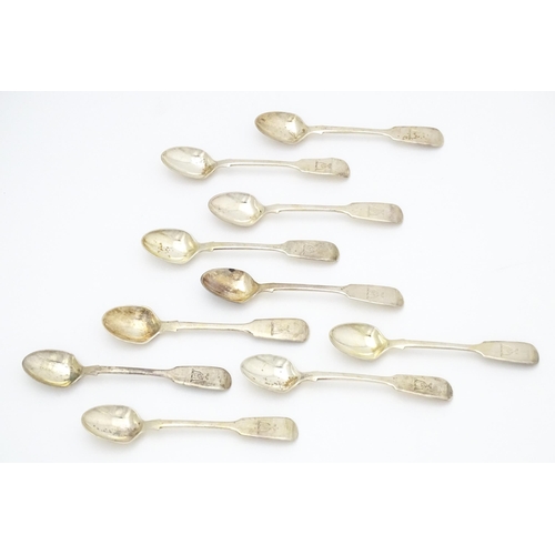 541 - Ten Victorian silver Fiddle pattern egg spoons, hallmarked London 1848, maker Elizabeth Eaton. Appro... 