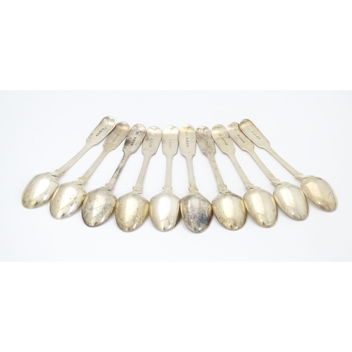 541 - Ten Victorian silver Fiddle pattern egg spoons, hallmarked London 1848, maker Elizabeth Eaton. Appro... 