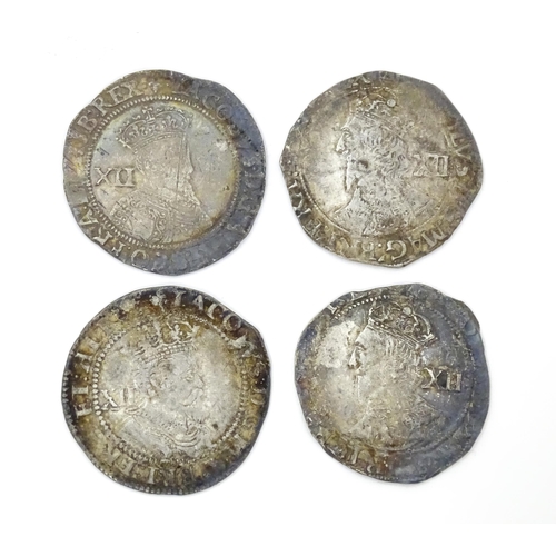 783 - Coins: Four hammered silver coins to include James I and Charles I examples (4)