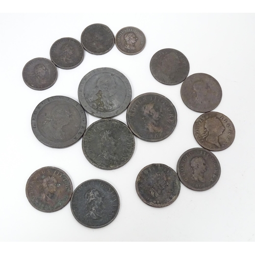 784 - Coins: A quantity of George III coins to include a cartwheel penny dated 1797, etc. (15)