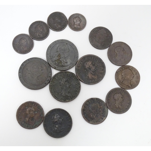 784 - Coins: A quantity of George III coins to include a cartwheel penny dated 1797, etc. (15)