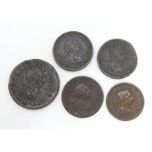 784 - Coins: A quantity of George III coins to include a cartwheel penny dated 1797, etc. (15)