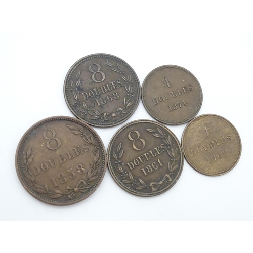 785A - Coins: Eight 19thC Channel Island coins to include examples for Jersey and Guernsey (8)