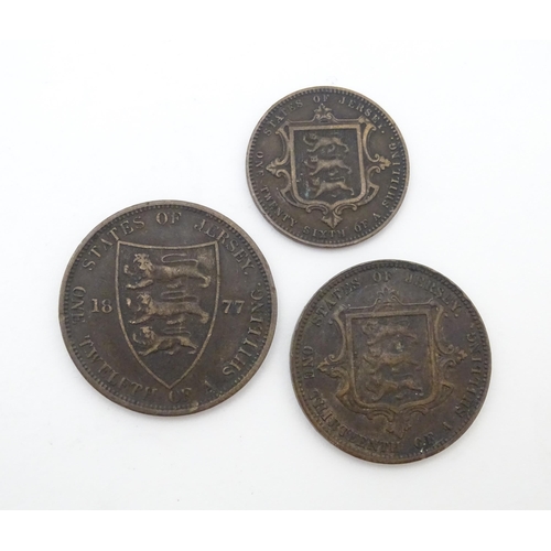 785A - Coins: Eight 19thC Channel Island coins to include examples for Jersey and Guernsey (8)