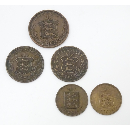 785A - Coins: Eight 19thC Channel Island coins to include examples for Jersey and Guernsey (8)