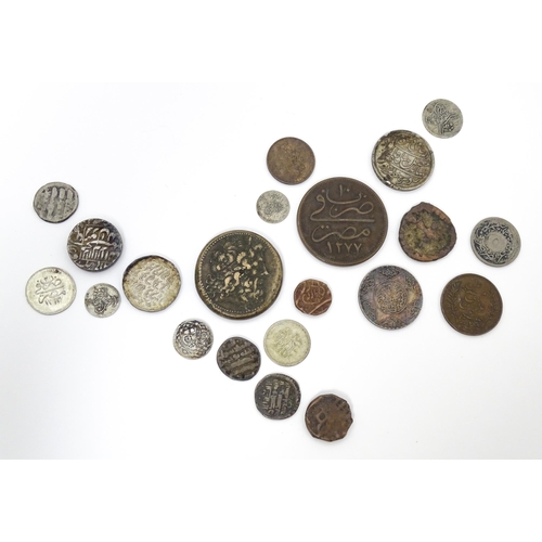 785B - Coins: A quantity of assorted old coins to include examples from Persia, Morocco, Egypt, etc. to inc... 