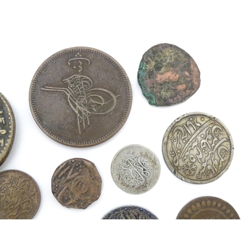 785B - Coins: A quantity of assorted old coins to include examples from Persia, Morocco, Egypt, etc. to inc... 