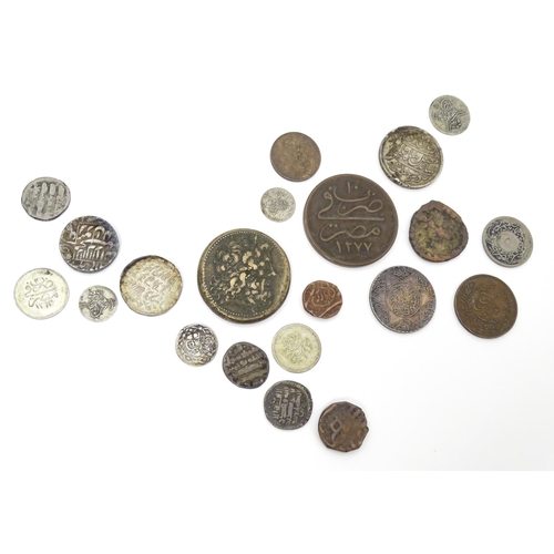 785B - Coins: A quantity of assorted old coins to include examples from Persia, Morocco, Egypt, etc. to inc... 