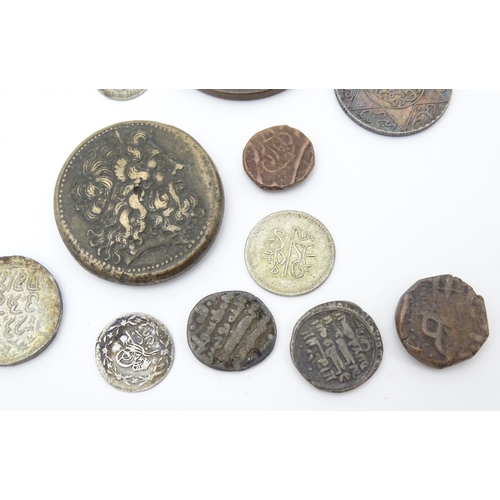 785B - Coins: A quantity of assorted old coins to include examples from Persia, Morocco, Egypt, etc. to inc... 