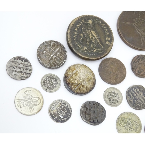 785B - Coins: A quantity of assorted old coins to include examples from Persia, Morocco, Egypt, etc. to inc... 