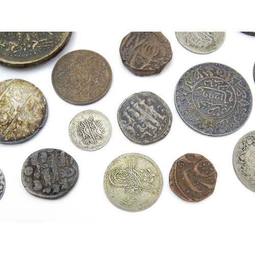 785B - Coins: A quantity of assorted old coins to include examples from Persia, Morocco, Egypt, etc. to inc... 