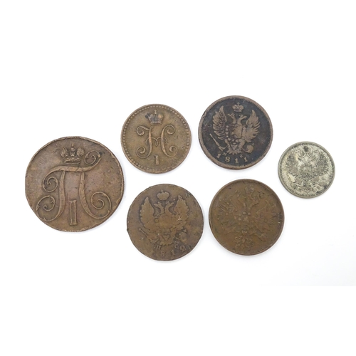 787B - Coins: Six assorted 19thC Russian coins (6)