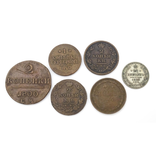 787B - Coins: Six assorted 19thC Russian coins (6)